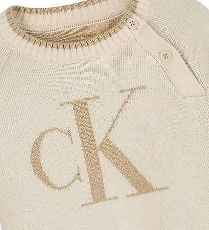 Calvin Klein Bluse - Strik - Floffy Logo - Whitecap Gray