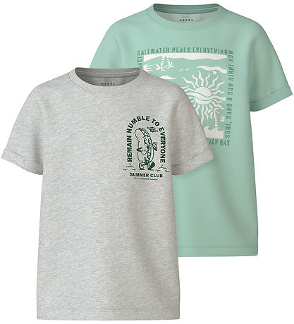 Name It T-shirt - NkmVux - 2-Pak - Honeydew/Light Grey Melange