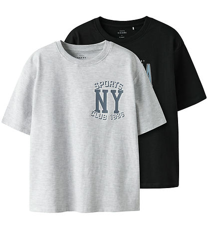 Name It - T-shirt - NkmValix - 2-Pak - Light Grey Melange/Black