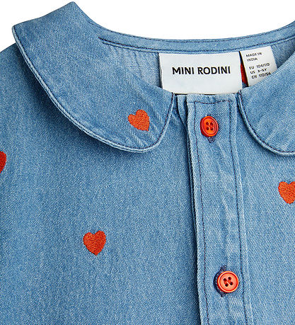 Mini Rodini Kjole - Denim - Blå m. Hjerter