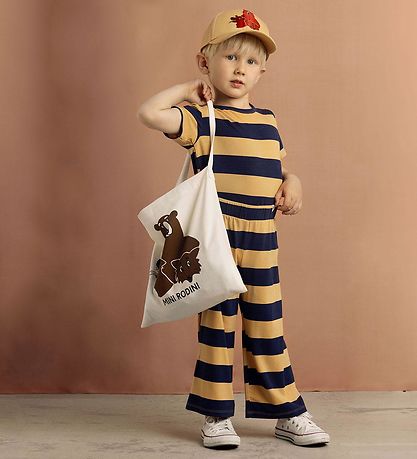 Mini Rodini T-shirt - Beige/Navystribet