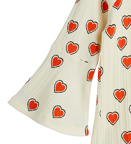 Mini Rodini Bluse - Rib - Offwhite m. Hjerter