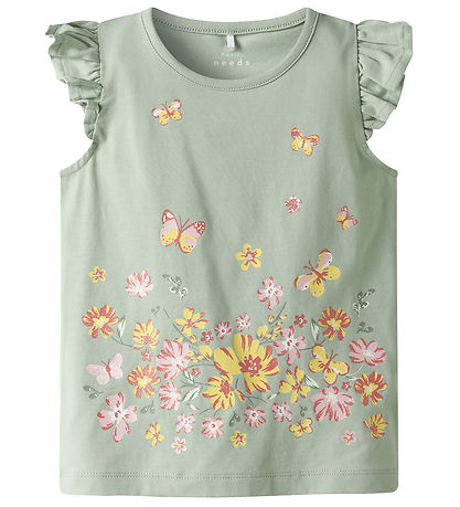 Name It T-shirt - NmfVayana - Aqua Gray/Yellow Flower