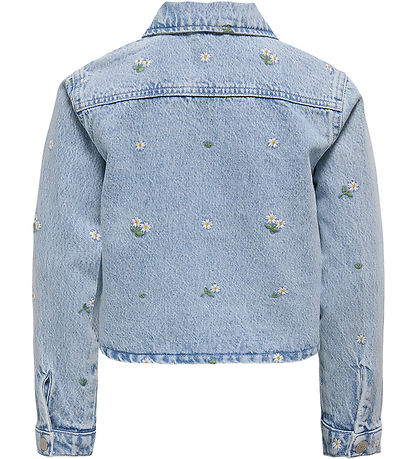 Kids Only Denimjakke - KogCassie - Light Blue Denim/Flower Embro