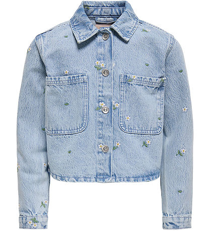 Kids Only Denimjakke - KogCassie - Light Blue Denim/Flower Embro