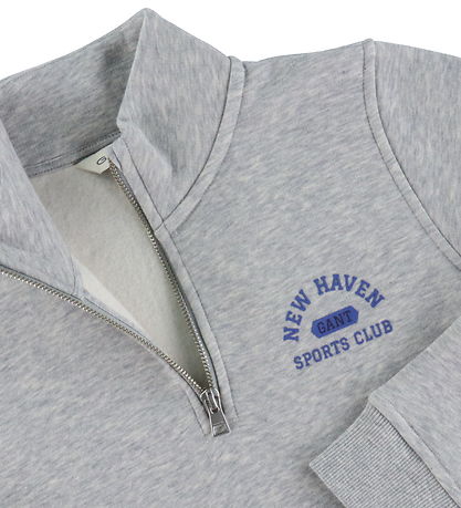 GANT Sweatshirt - Graphic Half Zip - Lysegråmeleret