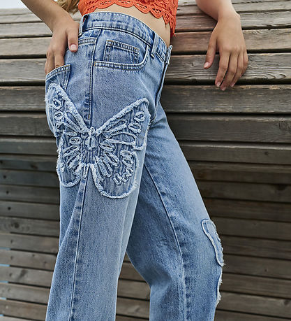 Kids Only Jeans - KogJenna - Wide - Light Blue m. Sommerfugl