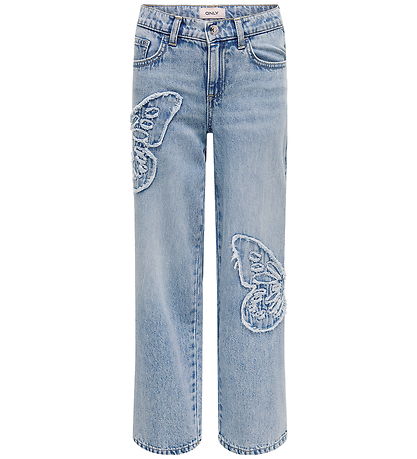 Kids Only Jeans - KogJenna - Wide - Light Blue m. Sommerfugl