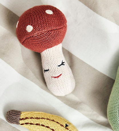 OYOY Rangle - Strik - Mushroom - Offwhite/Rød