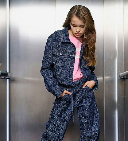 Kids Only Denimjakke - KogGianna - Dark Blue Denim/Roses