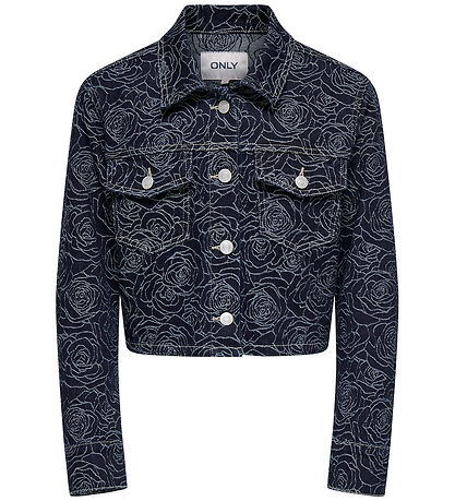 Kids Only Denimjakke - KogGianna - Dark Blue Denim/Roses