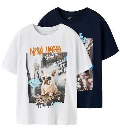 Name It T-shirt - NkmVoto - 2-pak - Navy Blazer/Bright White