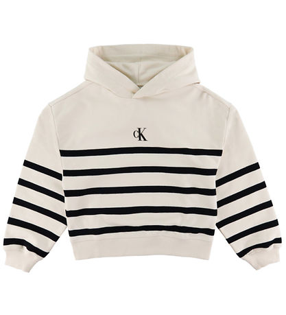 Calvin Klein Hættetrøje - Logo Boxy Fit Stripes - White Cap Gray