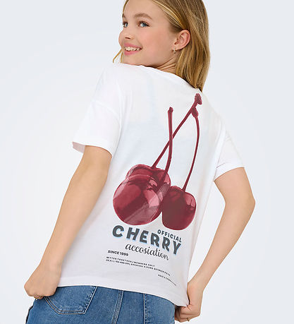 Kids Only T-shirt - kogCarrie - Bright White/Cherry