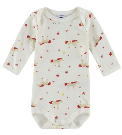 Petit Bateau Bodyer l/æ - 3-pak - Off White/Rød