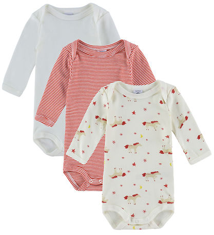 Petit Bateau Bodyer l/æ - 3-pak - Off White/Rød