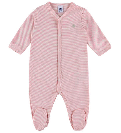 Petit Bateau Natdragt - 2-pak - Hvid/Rosa m. Hjerter/Striber