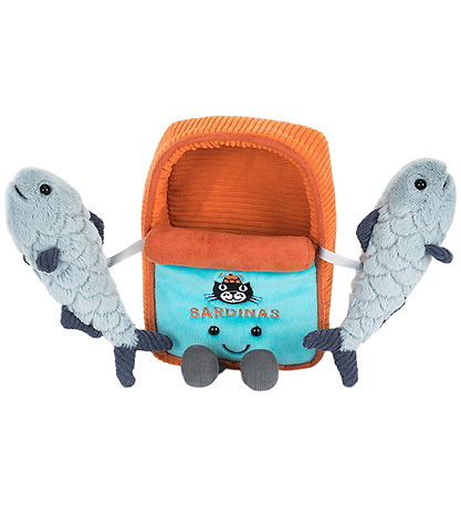 Jellycat Bamse - 17x11 cm - Amuseables Sardine Tin - Orange/Grå