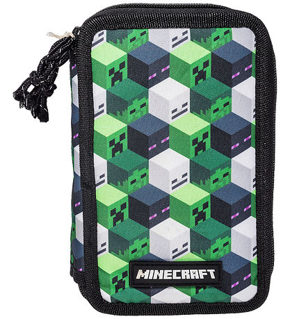 Minecraft Penalhus m. Indhold - Grøn/Sort