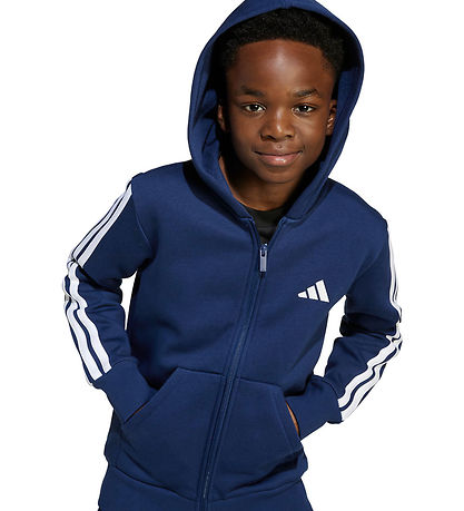 adidas Performance Hættetrøje - J 3S FL FZ HD - Dkblue/White