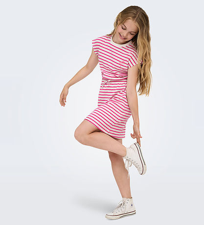 Kids Only Kjole - KogTrine - Cloud Dancer/Fuchsia Fedora
