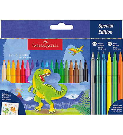 Faber-Castell Tuscher - Dinosaur 18+3 Metallic + 3 Neon + Sticke