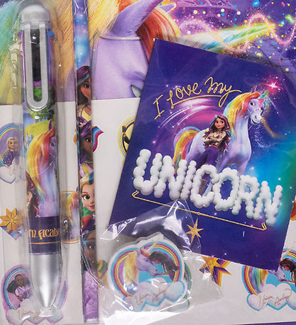 Unicorn Academy Skrivesæt m. Multifarvet Kuglepen