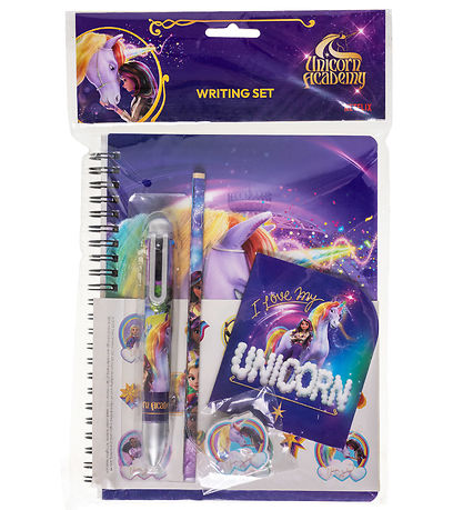 Unicorn Academy Skrivesæt m. Multifarvet Kuglepen