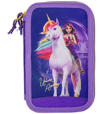 Unicorn Academy Penalhus m. Indhold - Lilla/Glitter