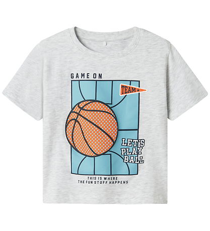 Name It T-shirt - NmmKeith - Lysegråmeleret m. Print