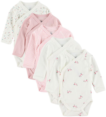 Petit Bateau Slå-om Body l/æ - 5-pak - Hvid/Rosa
