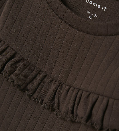 Name It Bluse - Rib - NmfLalla - Seal Brown m. Hulmønster