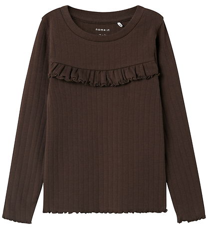 Name It Bluse - Rib - NmfLalla - Seal Brown m. Hulmønster