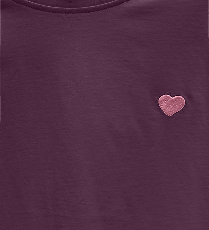 Kids Only T-shirt -KogMaiken - Mauve Wine/Heart Emb/Sea Pink