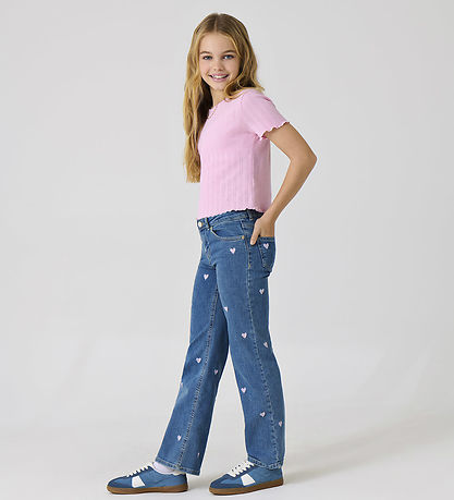 Kids Only Jeans - KogJuicy - Light Blue Denim/Pink Heart Embroii