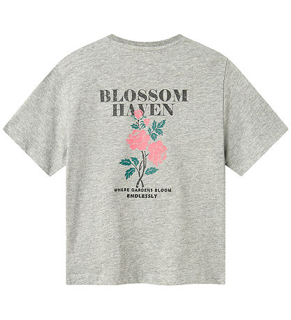 Name It T-shirt - NkfLonnie - Lysegråmeleret m. Print