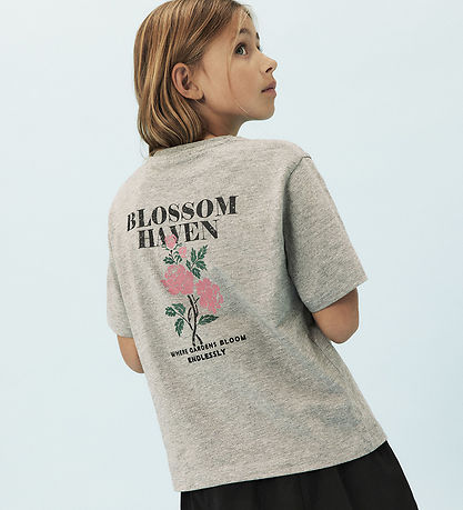 Name It T-shirt - NkfLonnie - Lysegråmeleret m. Print
