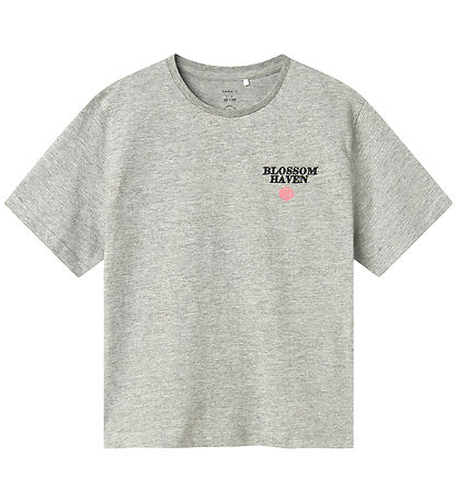 Name It T-shirt - NkfLonnie - Lysegråmeleret m. Print