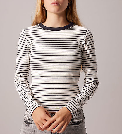 LMTD Bluse - Rib - Noos - NlfHinaja - Dark Grey Melange/White St