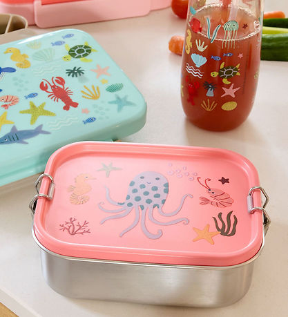 Rice Madkasse - Rustfrit Stål - 2 Rum - Ocean Print - Koral