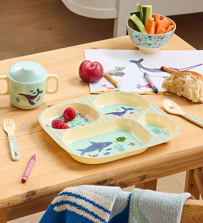 Rice Spisesæt - Melamin - 4 Dele - Ocean Print - Blue