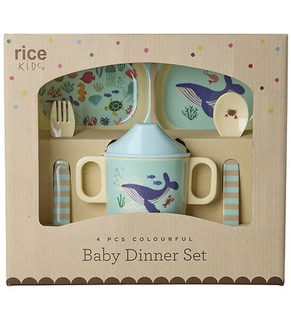 Rice Spisesæt - Melamin - 4 Dele - Ocean Print - Blue
