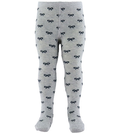 Fuzzies Strømpebukser - Light Grey m. Sorte Sløjfer