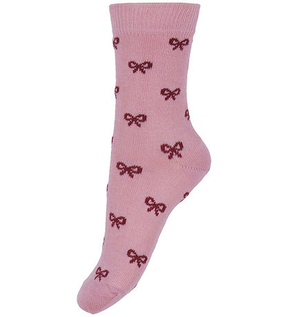 Fuzzies Strømper - 2-Pak - Rose m. Røde Sløjfer
