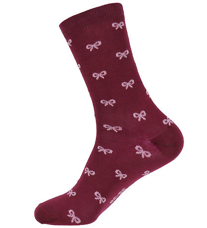 Fuzzies Strømper - 2-Pak - Burgundy m. Lyserøde Sløjfer