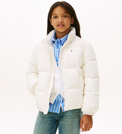 Tommy Hilfiger Dynejakke - Flag Puffer - Ivory Silk