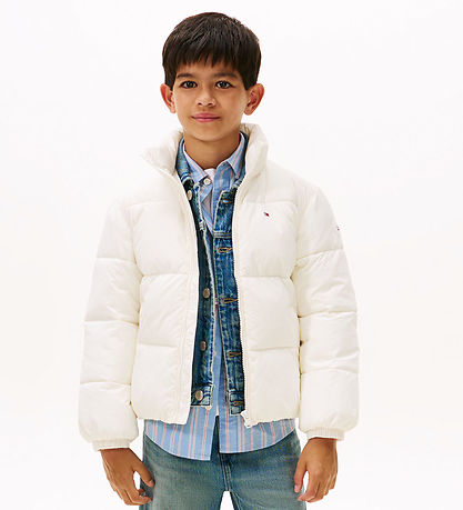 Tommy Hilfiger Dynejakke - Flag Puffer - Ivory Silk