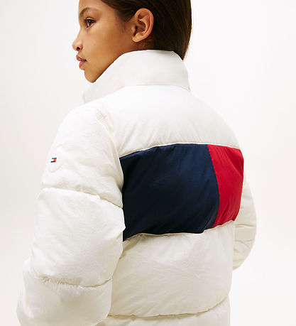 Tommy Hilfiger Dynejakke - Flag Puffer - Ivory Silk