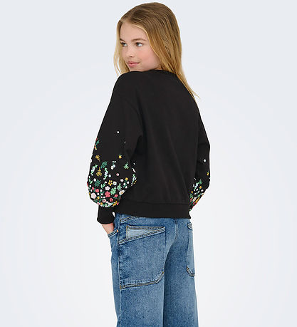 Kids Only Sweatshirt - KogBrooke - Black/Sleeve Flower