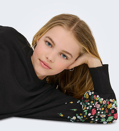 Kids Only Sweatshirt - KogBrooke - Black/Sleeve Flower